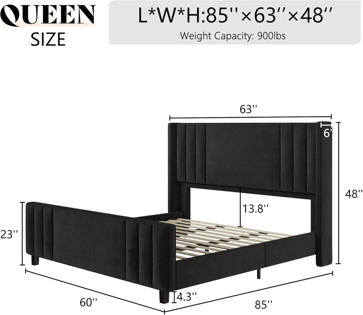 Velvet Queen Platform Bed Frame With Tufted Black Headboard from PriceLows™