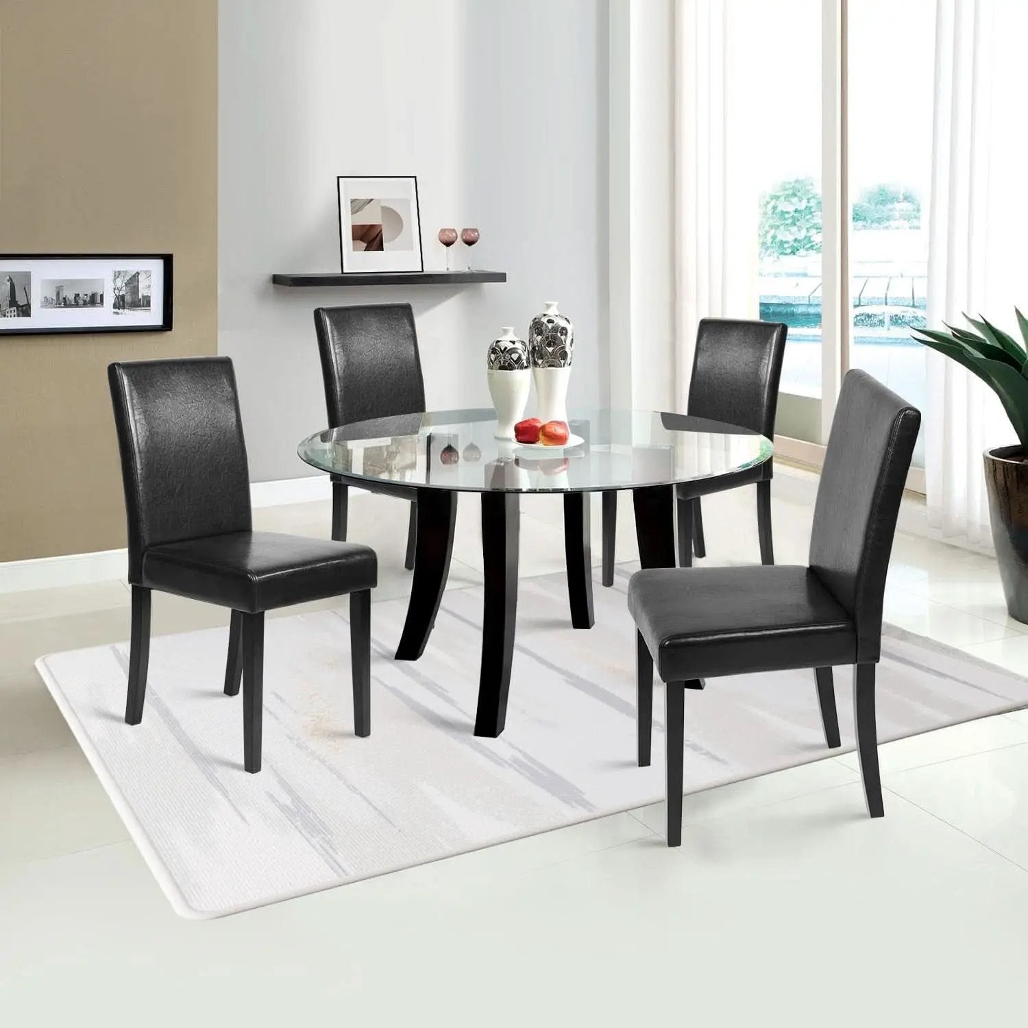 Dining Chairs Set Of 4 Waterproof PU Leather Cushioned With Wood Legs from PriceLows™