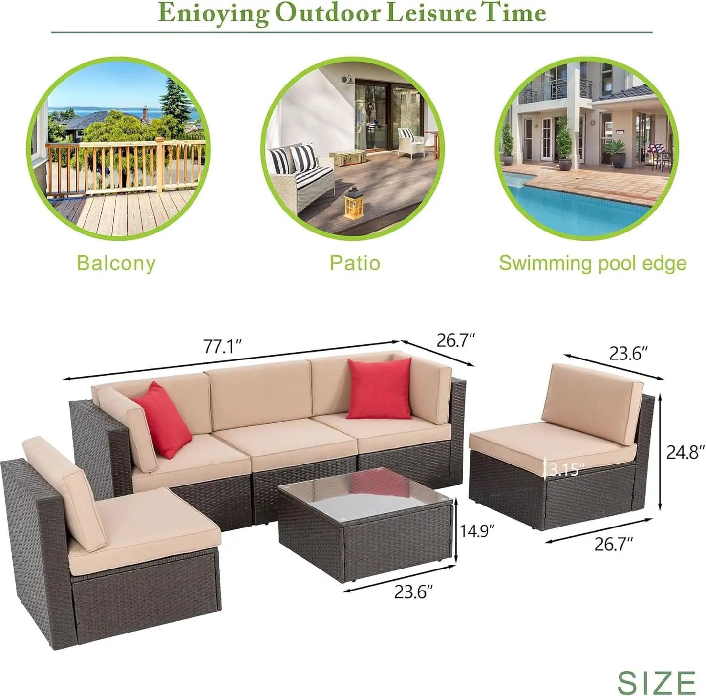 Outdoor Wicker Sectional Sofa Set with Coffee Table from PriceLows™