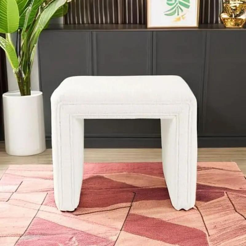Cream Soft Boucle Upholstered Ottoman Footrest 18 Inches from PriceLows™