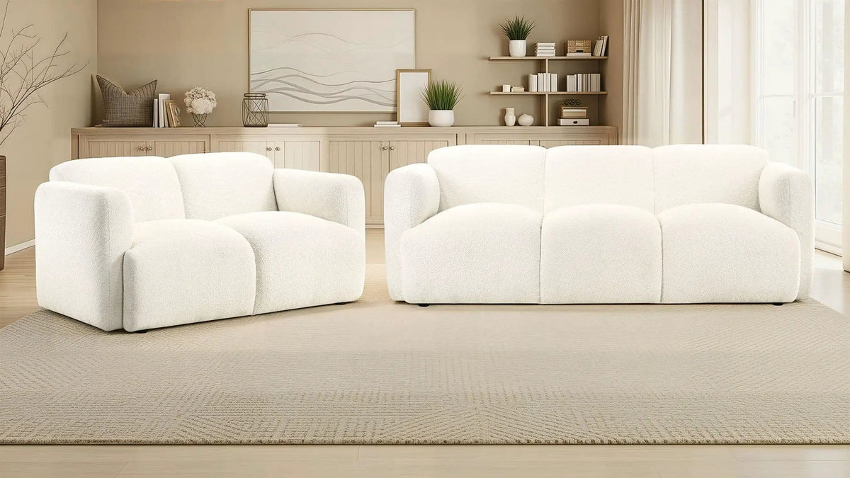 Dorset 2-piece Upholstered Round Track Arm Sofa Set | 2-Piece Set | Fabric | White