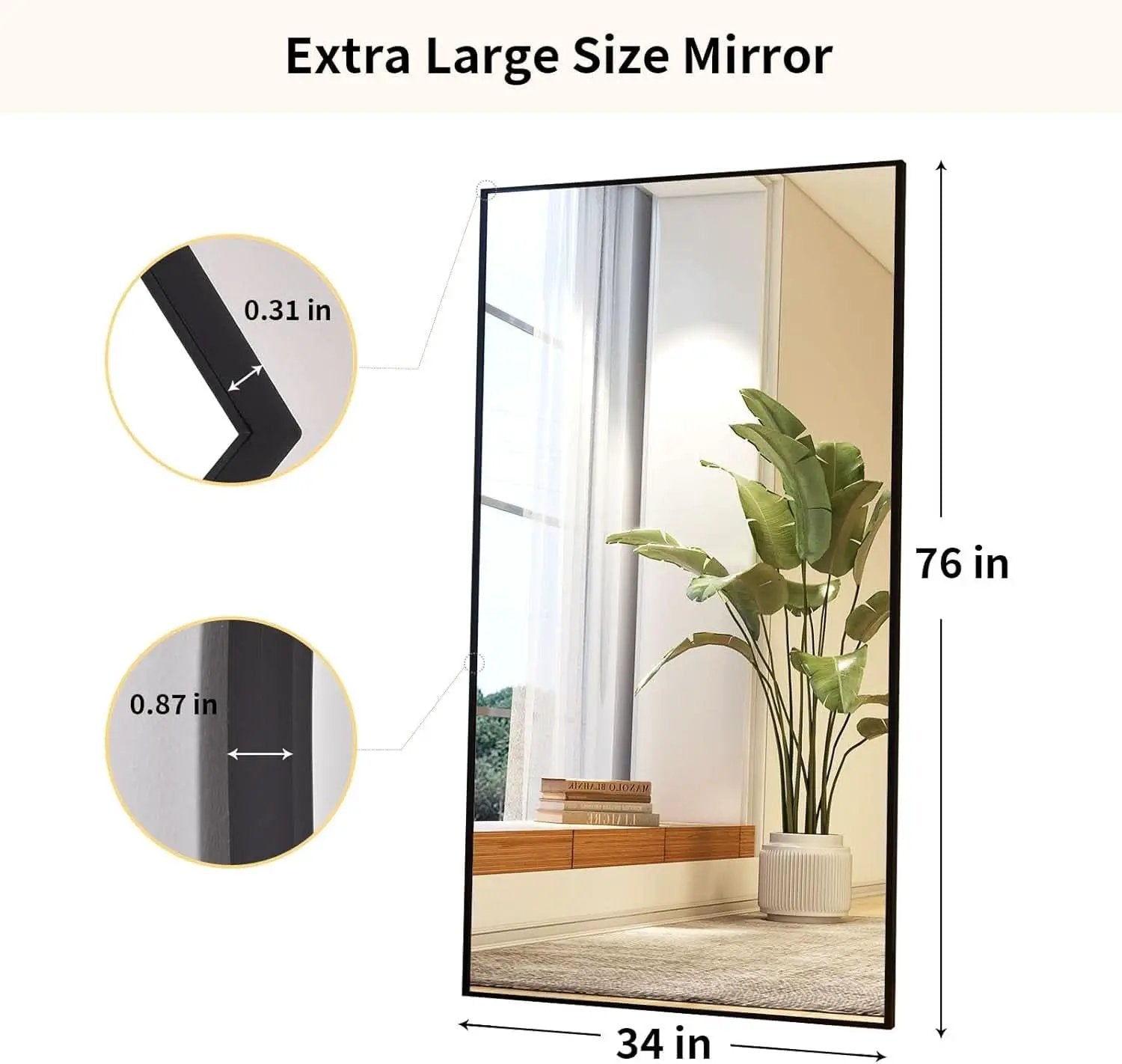Full Length Mirror With Stand 34x76 Aluminum Frame from PriceLows™
