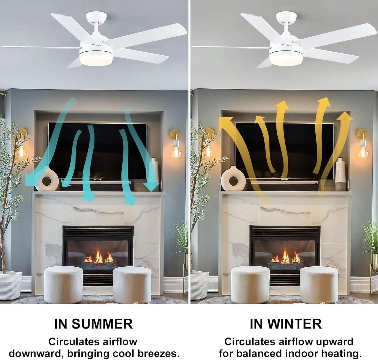 52 Inch White Ceiling Fan With Dimmable LED Lights from PriceLows™