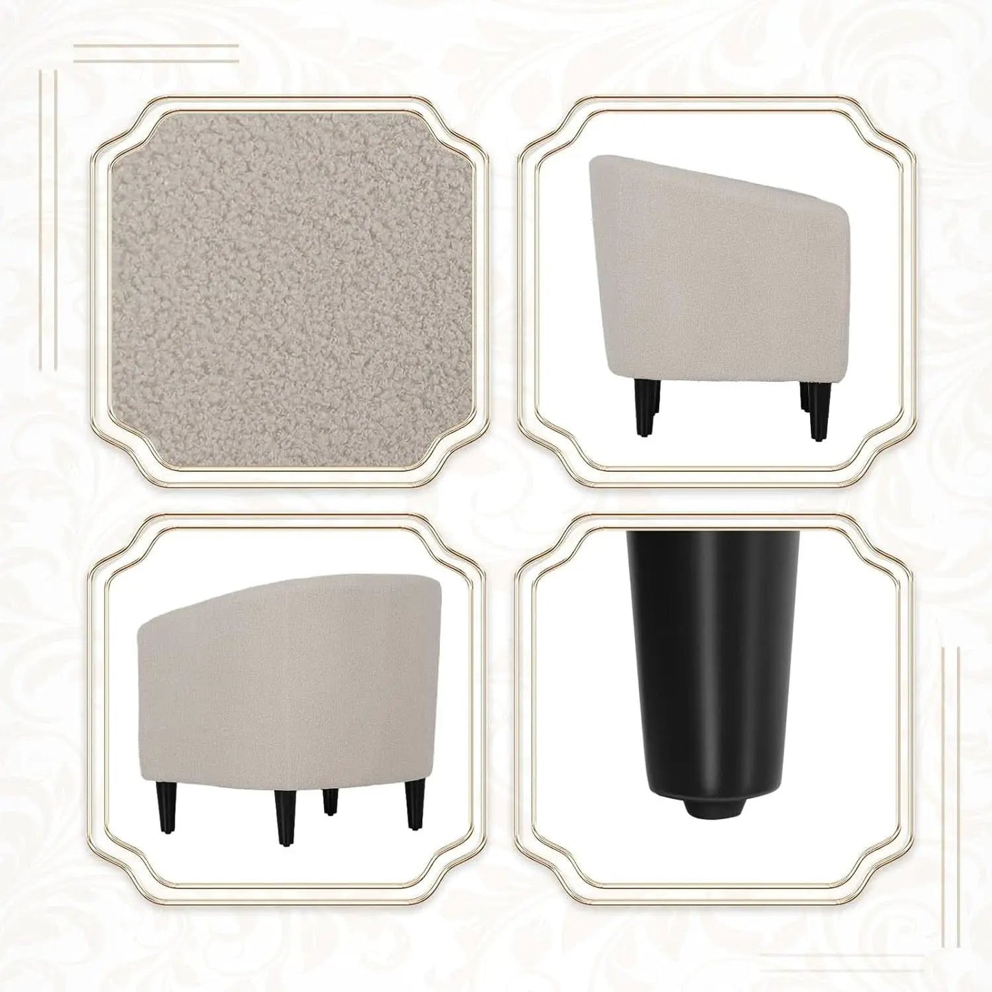 Grey Furry Barrel Accent Chair Velvet Textured Upholstered from PriceLows™