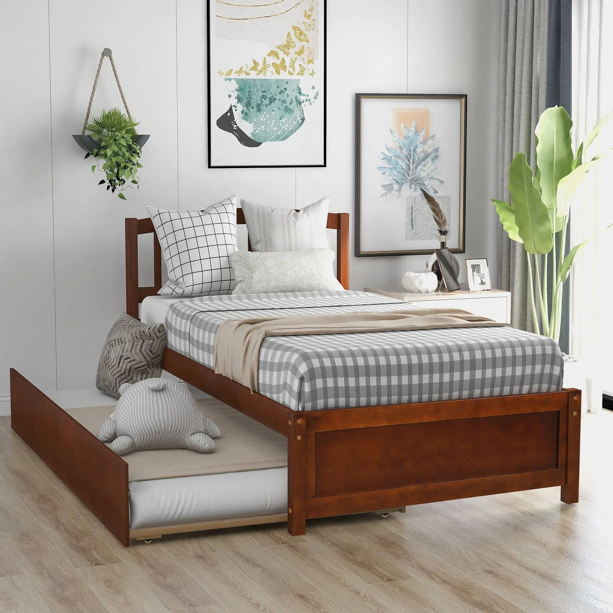 Wood Platform Bed Frame | Trundle Included | Minimalist Stylish Design | 37.5 Inch Height
