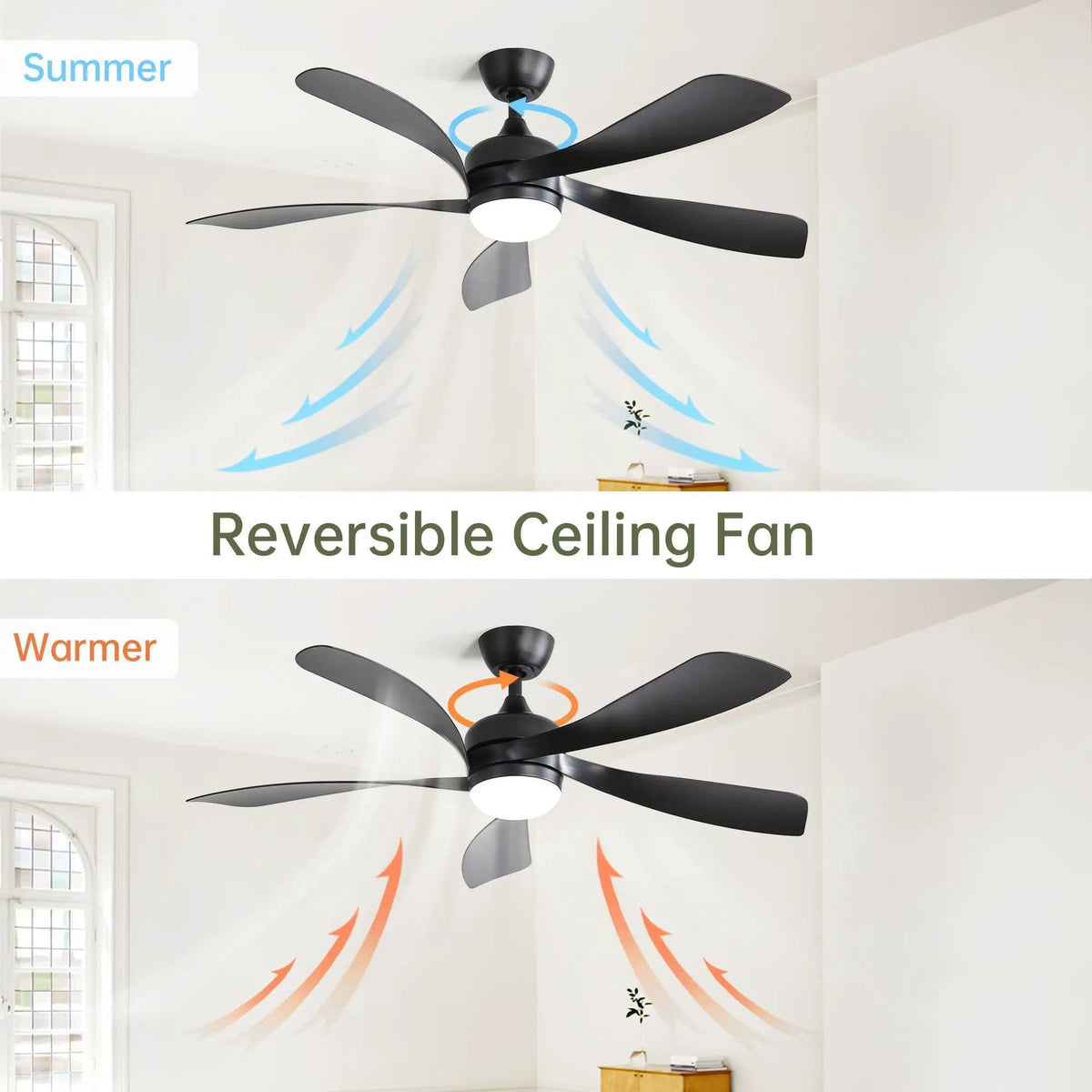 Ceiling Fan & DC Motor And Integrated Light | 3 Pieces | Wood | Home