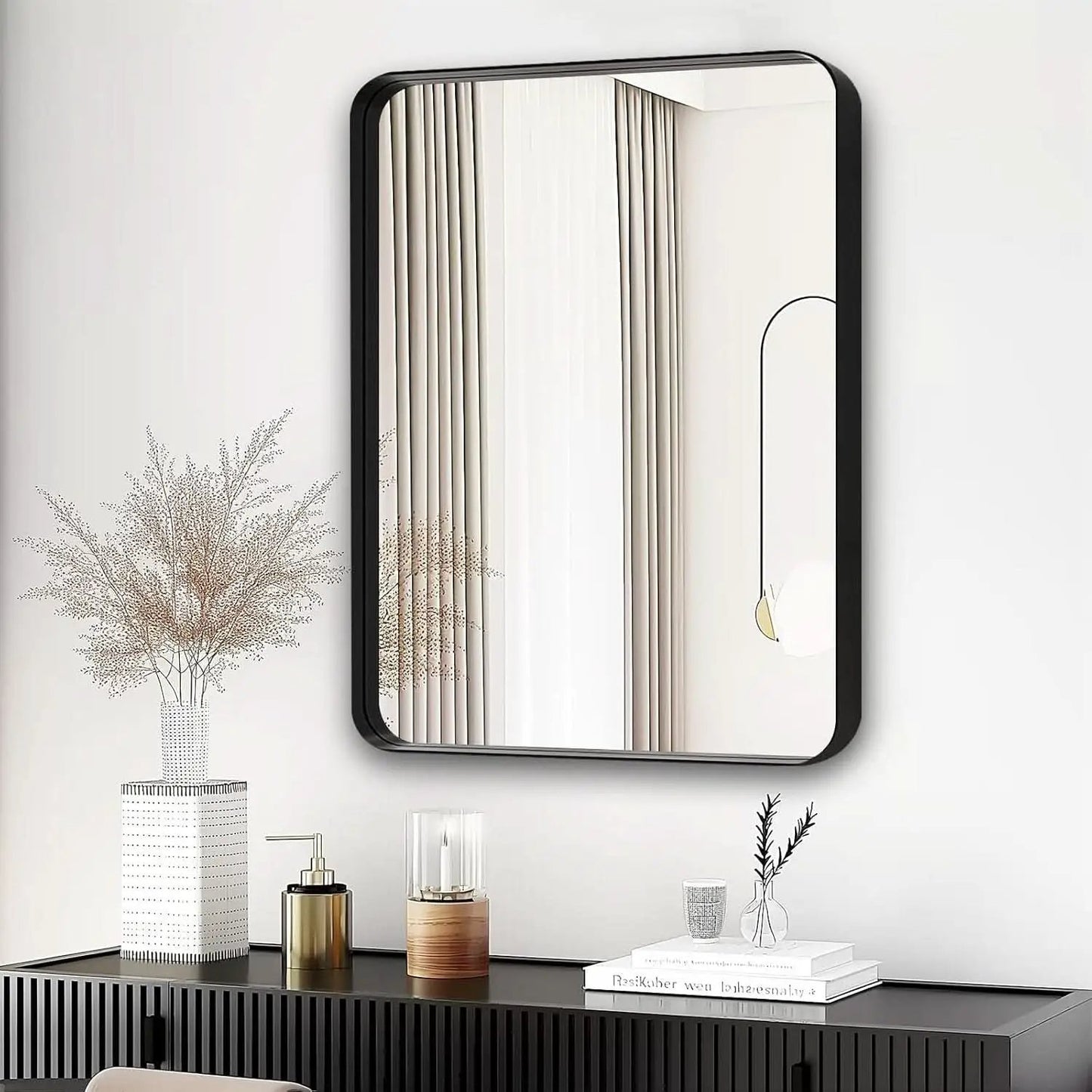 Black 40x30 Inch Metal Framed Rectangular Bathroom Mirror from PriceLows™