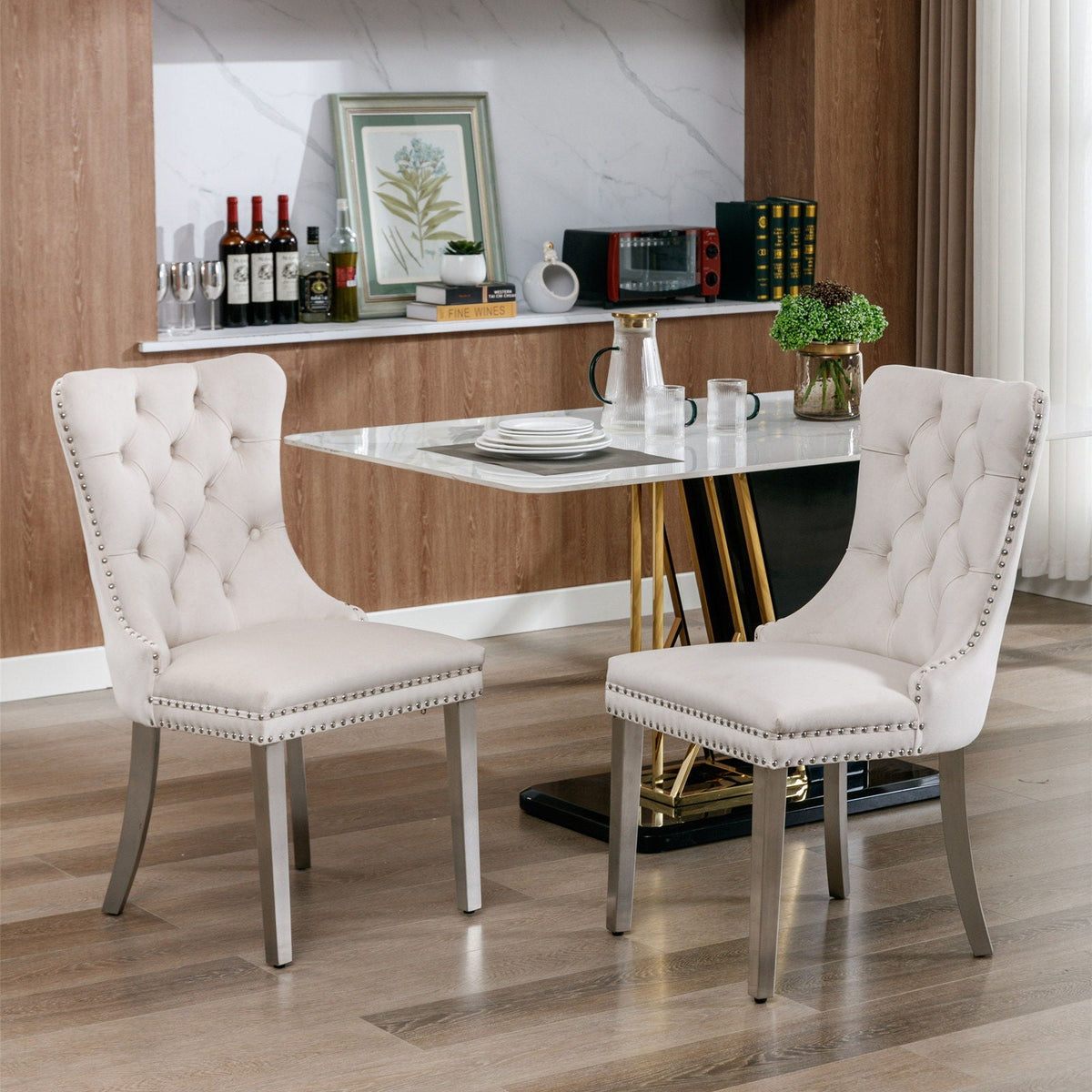 Dining Chair | Tufted Upholstery | Stainless Steel Legs | Set Of 2