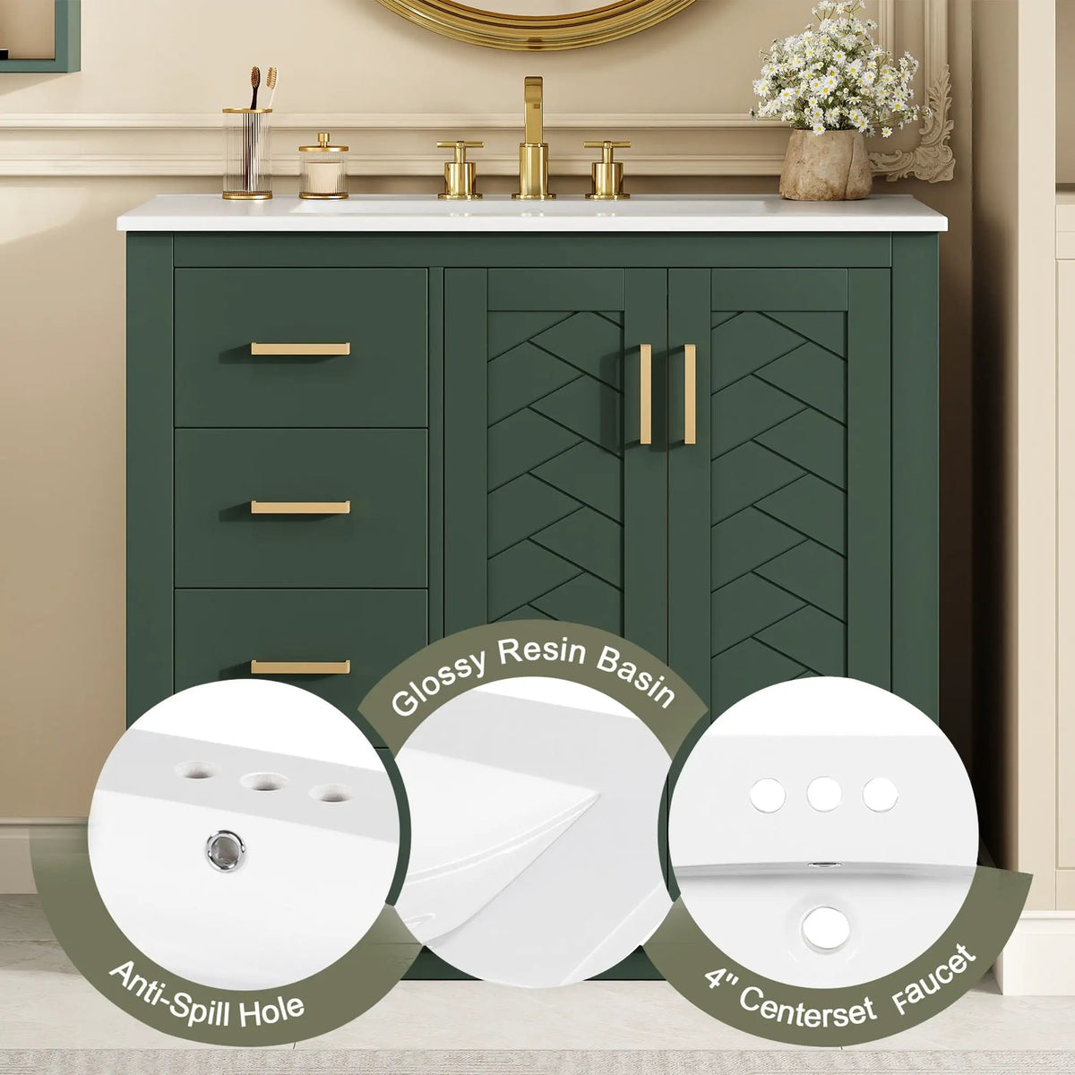 36 Inch Bathroom Vanity | Ceramic Sink Combo | 3 Drawers | Soft Closing Doors