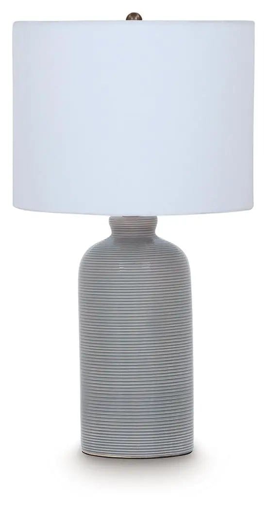 Wimlow Ceramic Table Lamp | 13.88 x 13.59 x 25.75 in | Fabric & Ceramic | Gray Blue