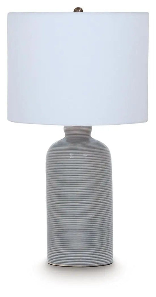Wimlow Ceramic Table Lamp | 13.88 x 13.59 x 25.75 in | Fabric & Ceramic | Gray Blue