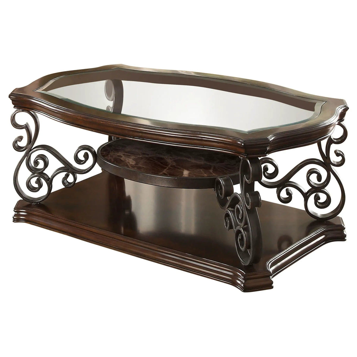 Laney 1-shelf Glass Top Rectangular Coffee Table Deep Merlot | 52.25 x 32.5 x 20.5 in | Engineered Wood & Tempered Glass | Living Room