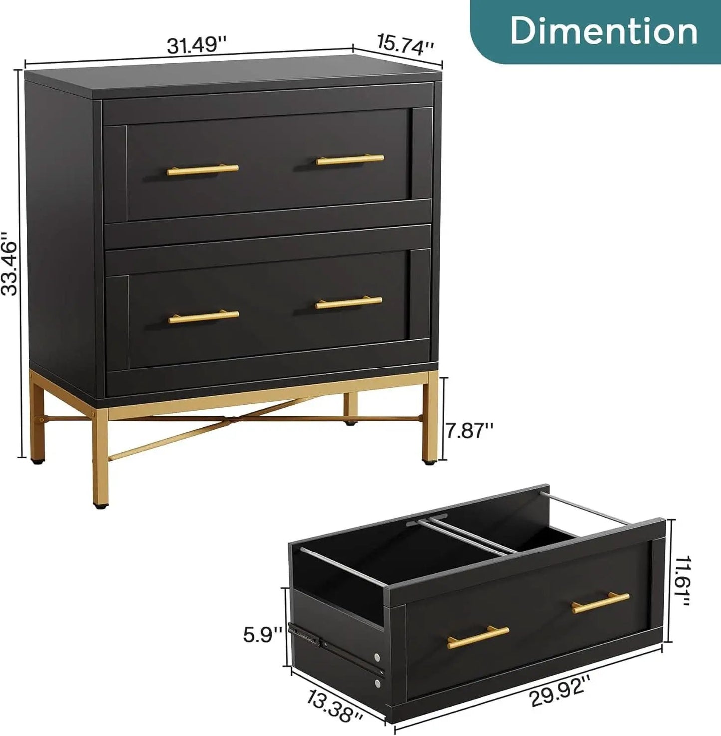 Black Gold 2 Drawer Lateral File Cabinet For Home Office from PriceLows™