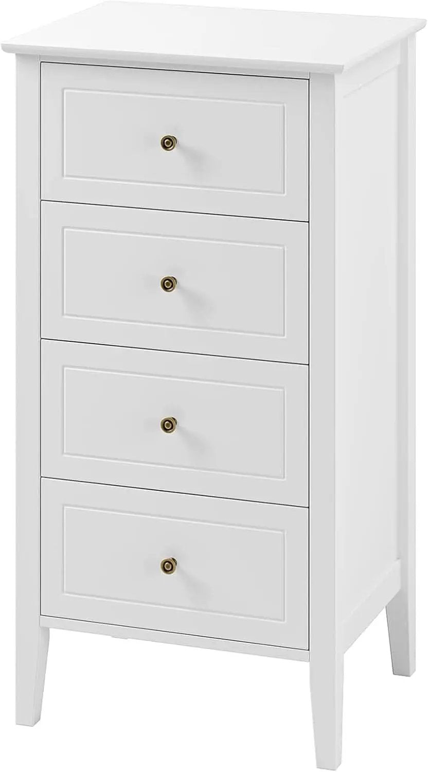 White Antique Four Drawer Dresser With Hardwood Storage from PriceLows™
