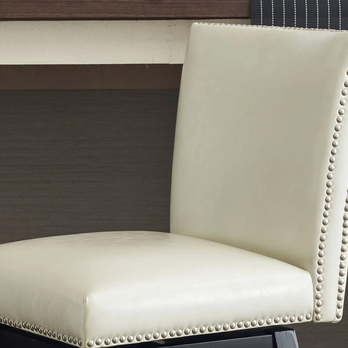 Upholstered Bar Stools | High Back Swivel | Durable PU Leather | Set Two Cream