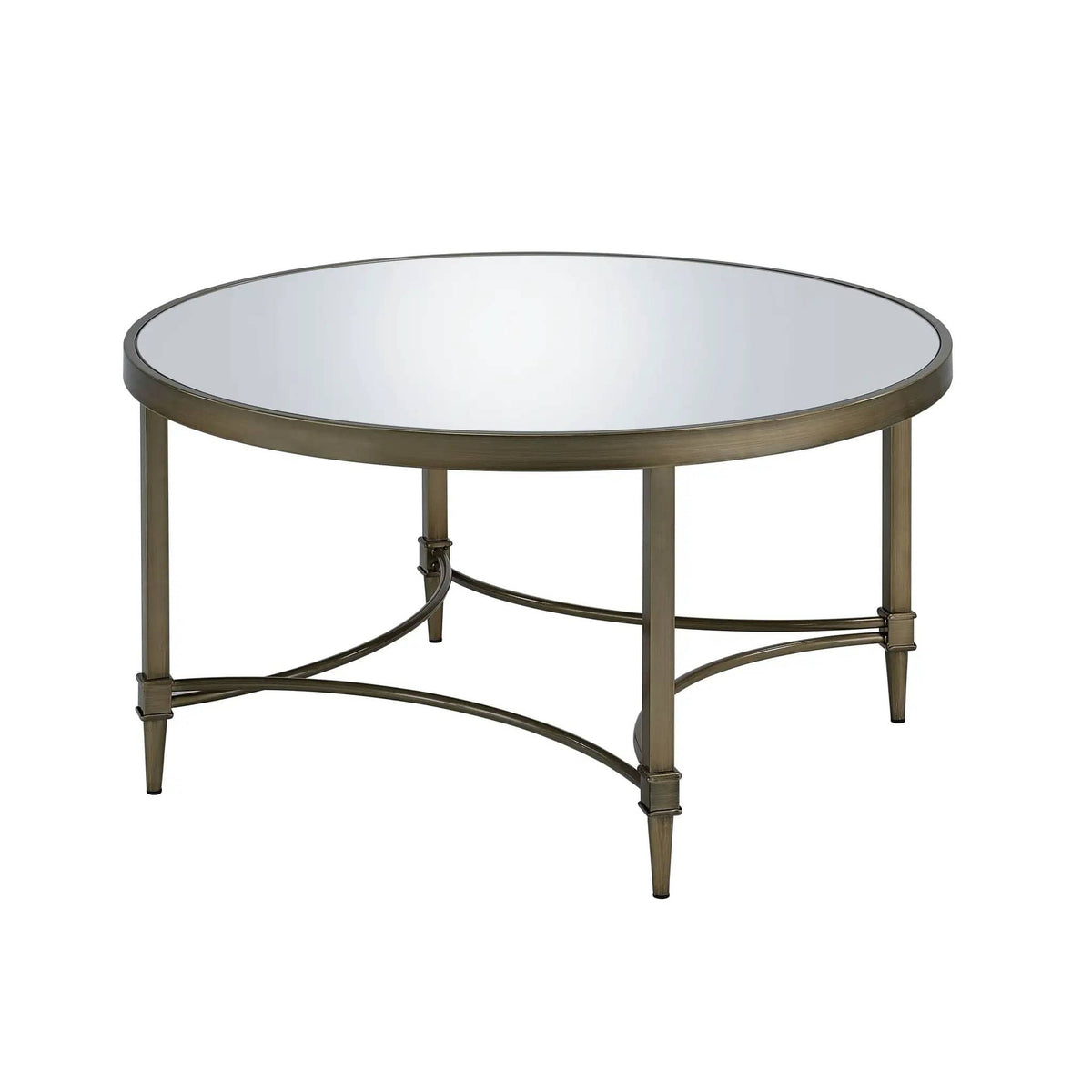 Aditya Mirrored Antique Brass Coffee Table | 36 x 36 x 19 in | Glass & Metal | Antique Brass