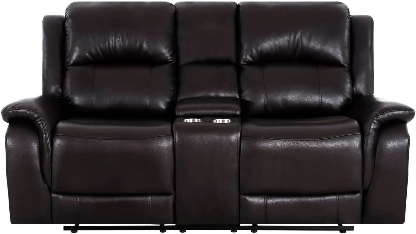 Oversized Espresso Leather Recliner Loveseat For Home Theater from PriceLows™