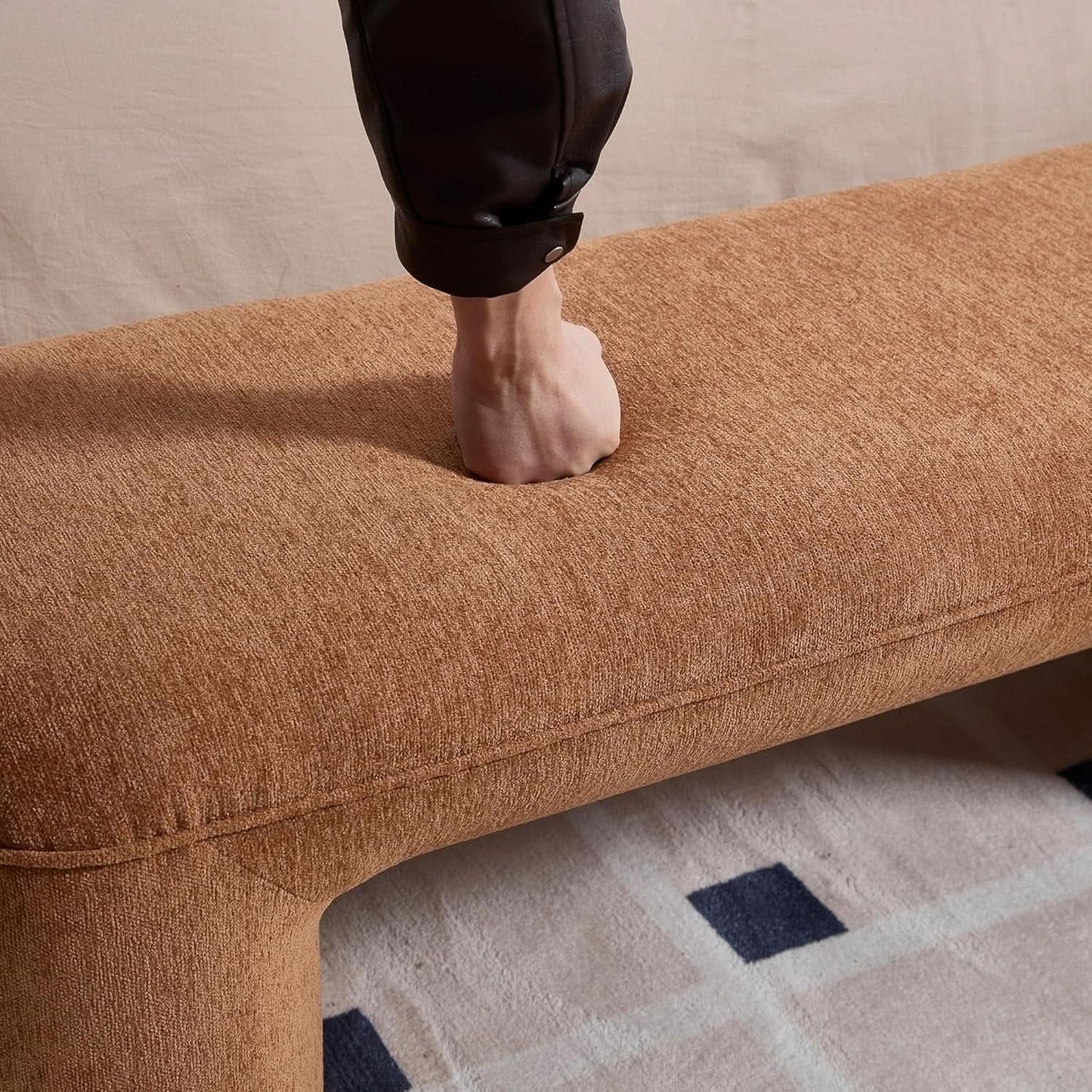 Brown Upholstered 53Inches Storage Ottoman Bench Stools from PriceLows™