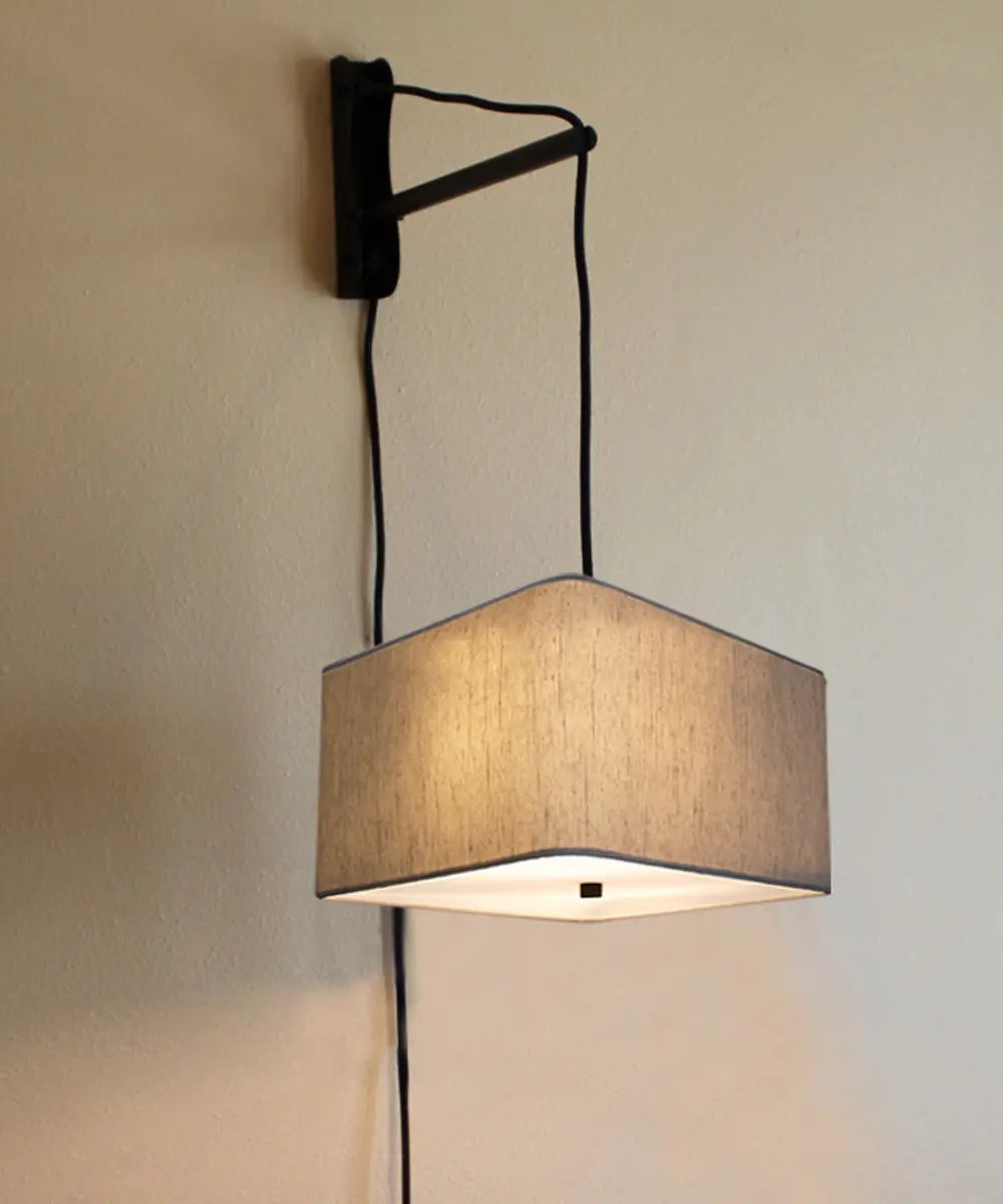 Wall Mount Pendant Swag | 2 Light | Oatmeal Drum Shade | 16 Inch Width