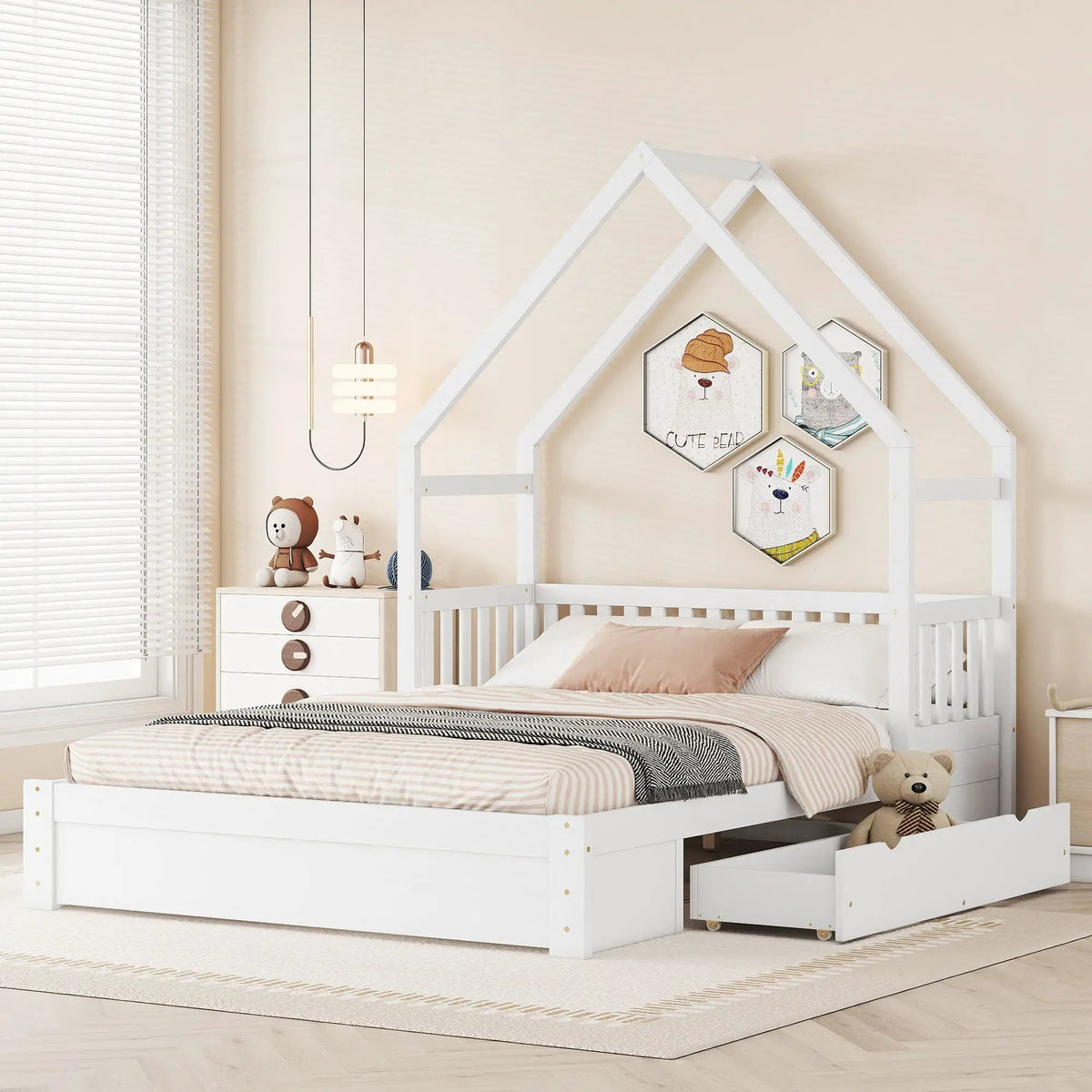 Platform Bed | Solid Pine Frame | Full Guardrail | 2 Drawers