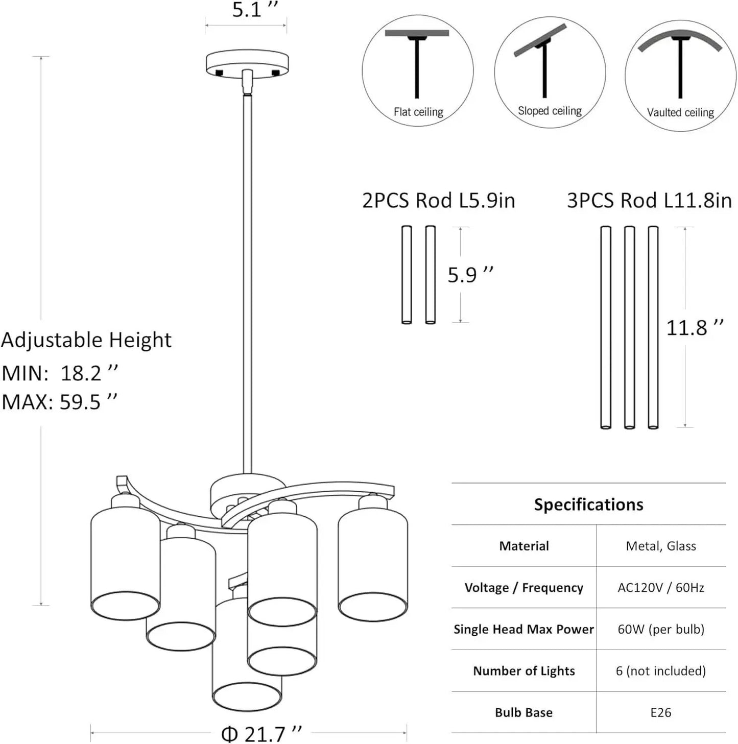 Six Light Brushed Nickel Industrial Glass Chandelier from PriceLows™
