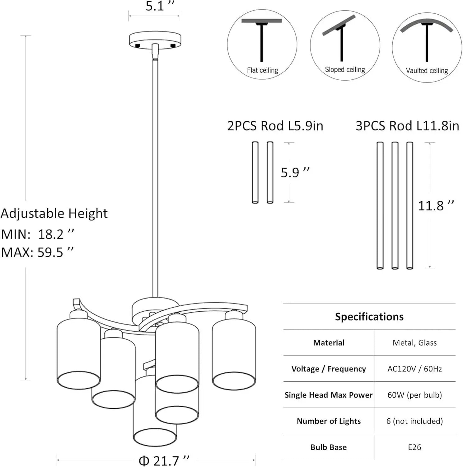 Six Light Brushed Nickel Industrial Glass Chandelier from PriceLows™