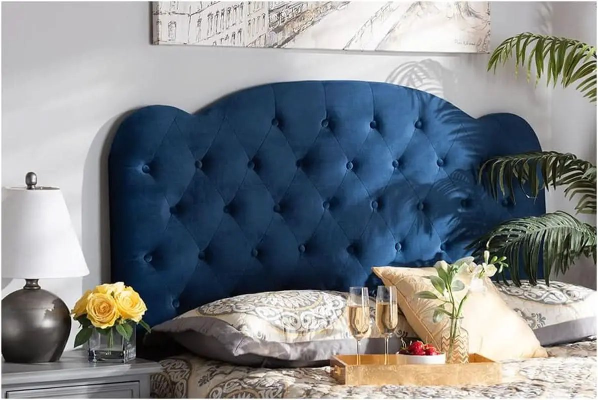 Navy Blue Velvet Upholstered Queen Size Headboard Modern Design from PriceLows™