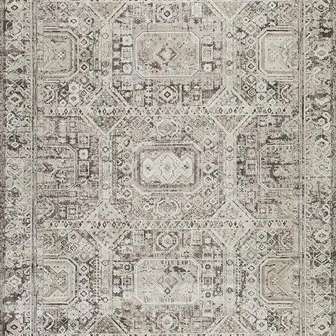 Junley Area Rug | 94 x 120 Inch | Aztec-Inspired Design | Neutral Tones