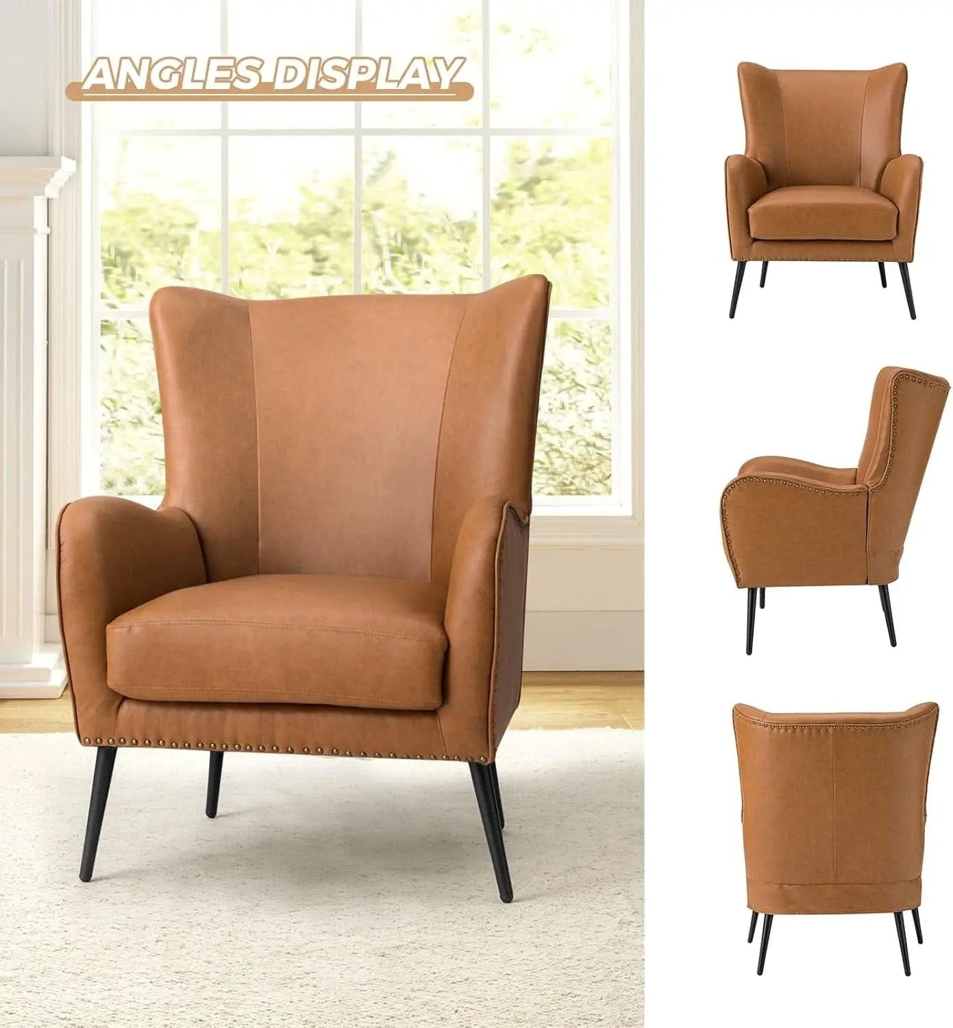Faux Leather Wingback Chair With Black Nailhead Trim from PriceLows™