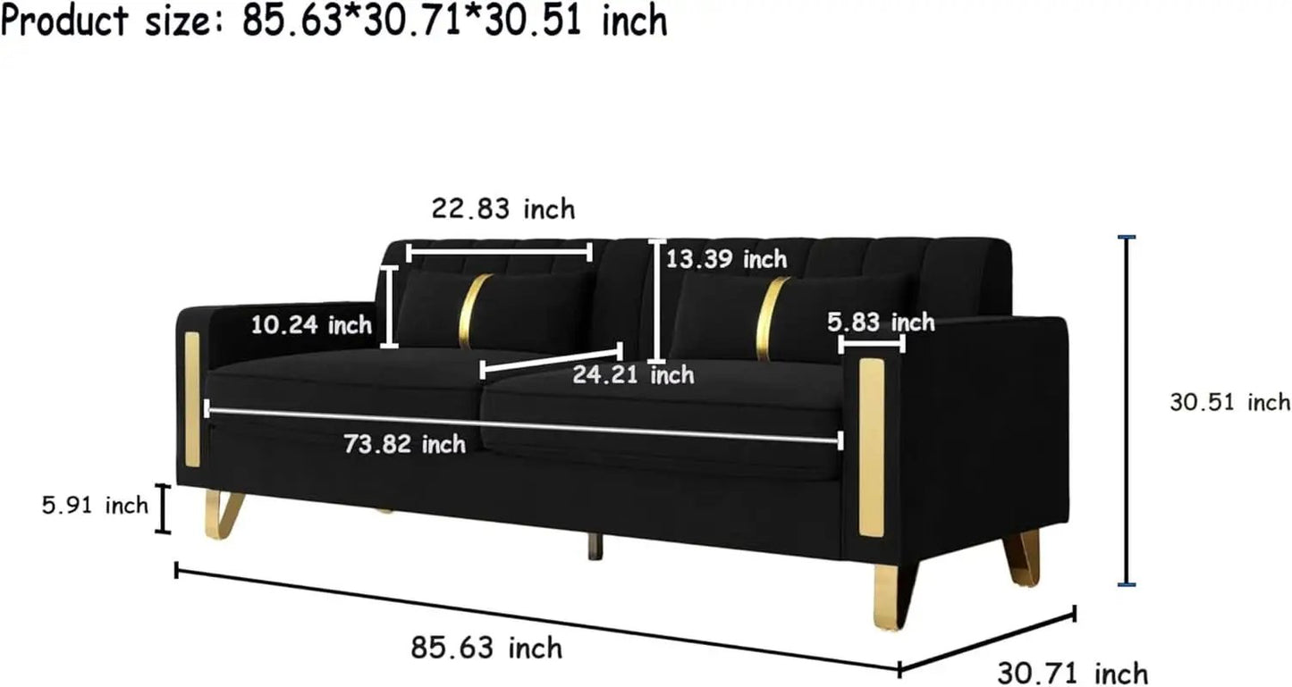 86-Inch Black Velvet Loveseat With Gold Metal Legs For Living Room from PriceLows™
