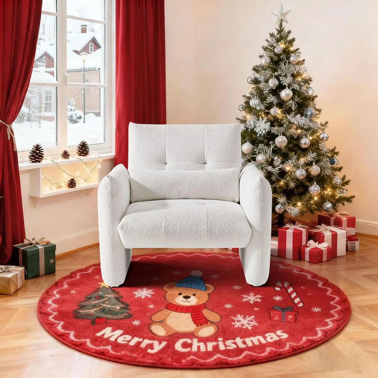 33.9 Inch Sherpa Fabric Upholstered Accent Armchair from PriceLows™