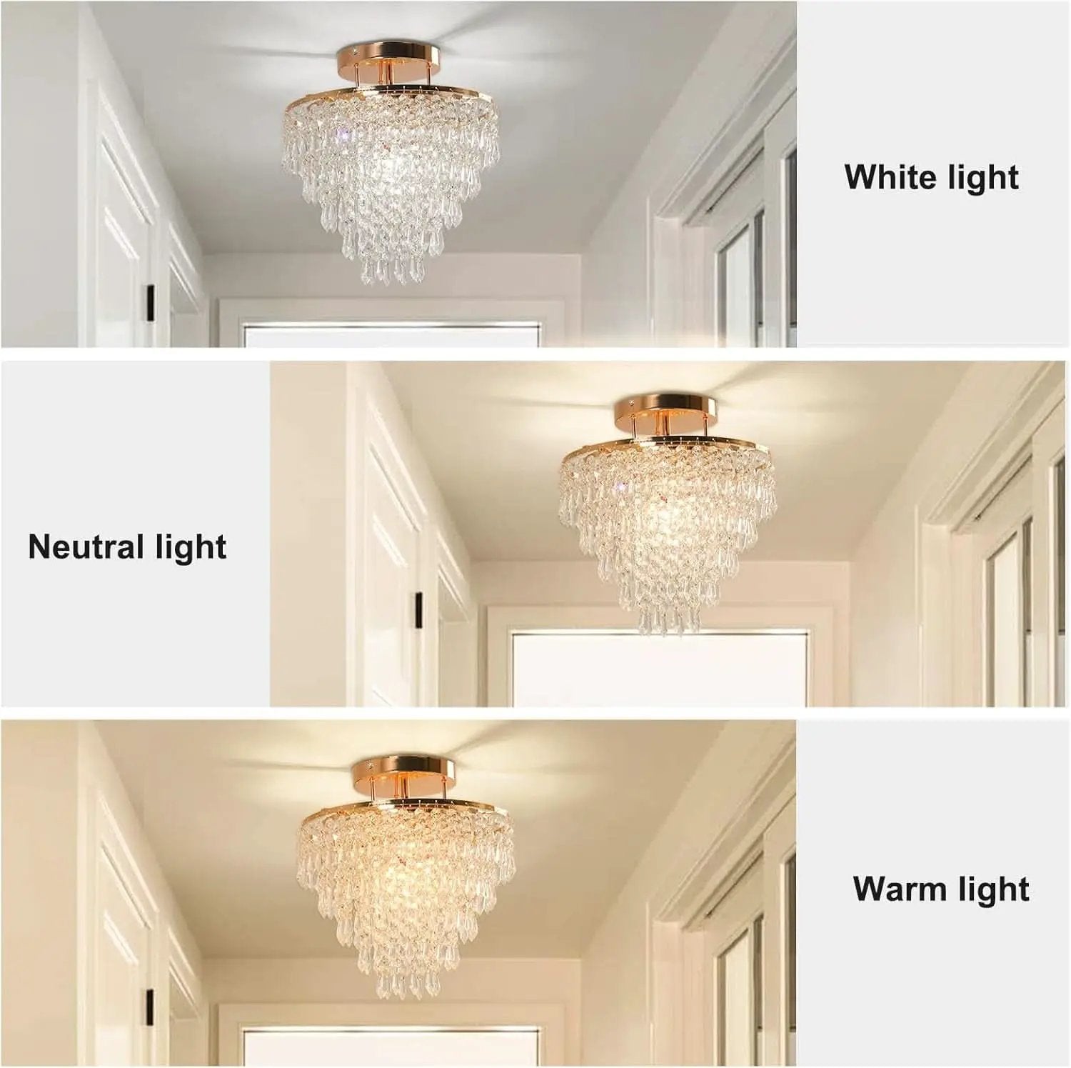 Gold Crystal Flush Mount Chandelier 30cm Ceiling Light from PriceLows™