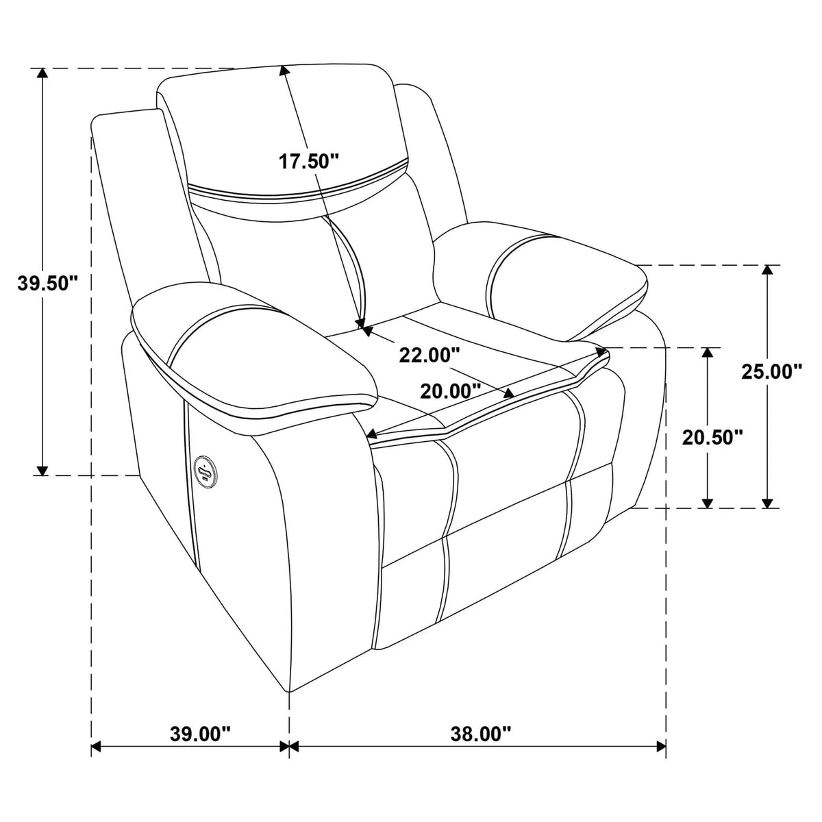 Salerno Power Recliner Chair With USB Charging | 2 Pieces | Fabric | Living Room