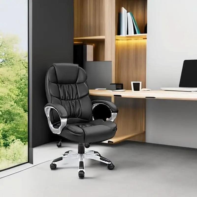 Black PU Leather Office Chair With Adjustable Height And Lumbar Support from PriceLows™