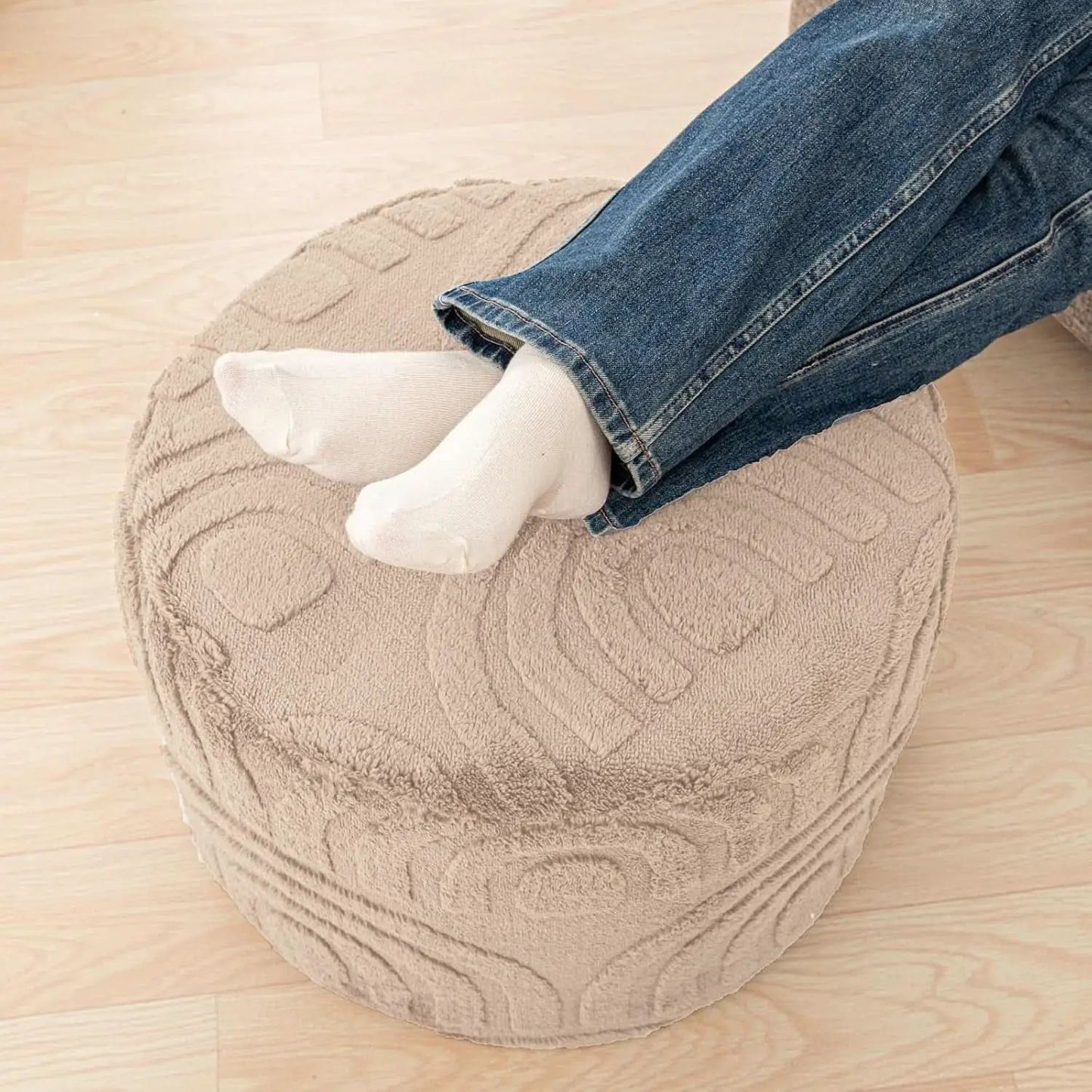Khaki Round Ottoman Pouf 20x20x14 Inches Luxurious from PriceLows™