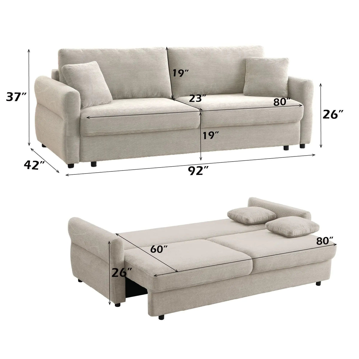 Haran Pull Out Sleeper Sofa With Storage | 2 Pieces | Fabric | Living Room