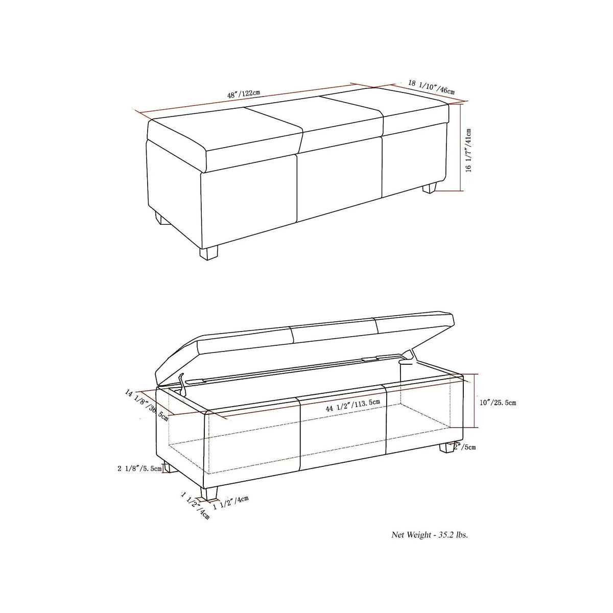 Storage Ottoman Bench | Solid Wood Frame | High Density Foam