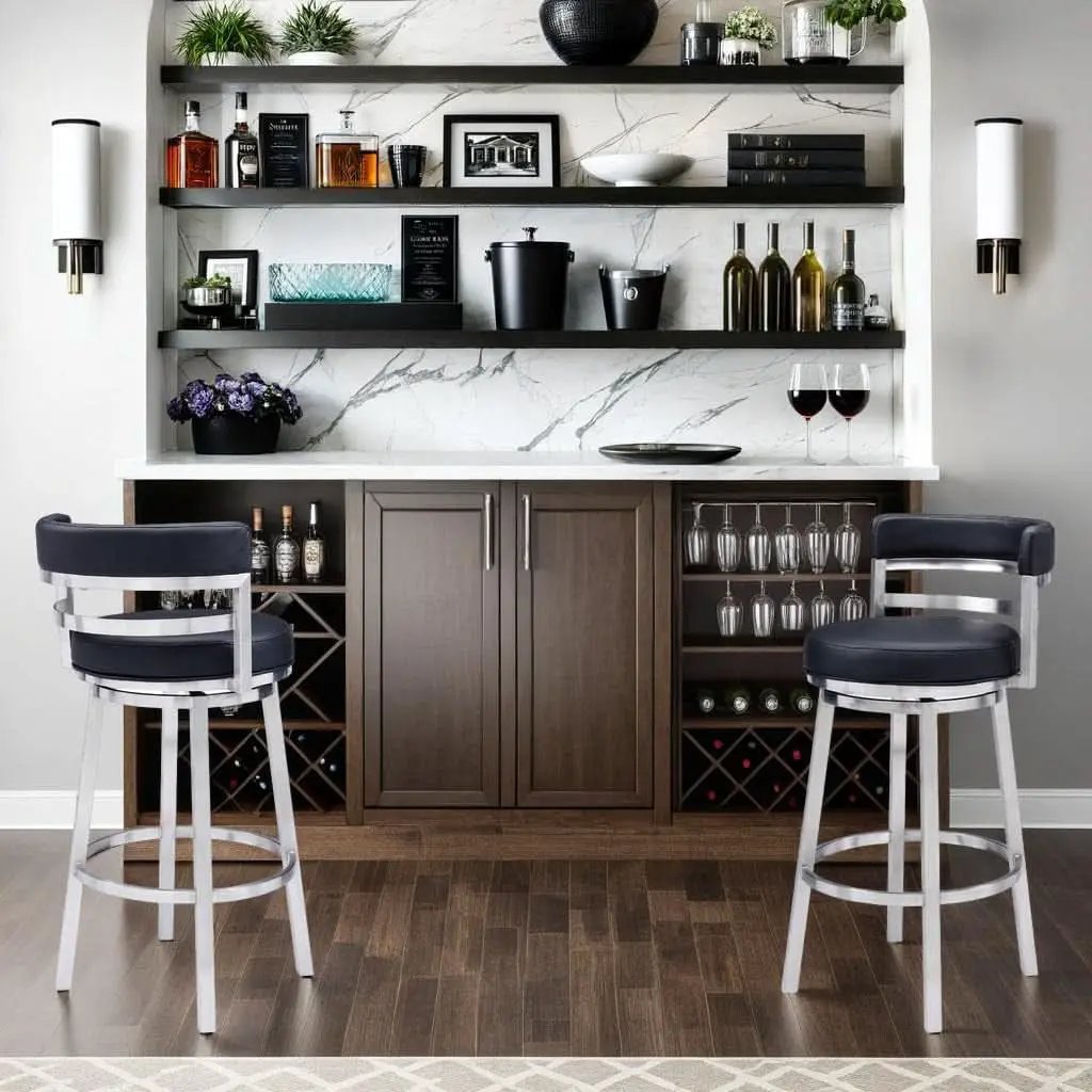 Modern Black Faux Leather Swivel Bar Stool for Kitchen from PriceLows™