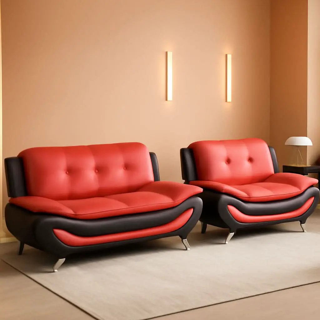 Faux Leather Sofa And Loveseat Set Red 2 Piece from PriceLows™