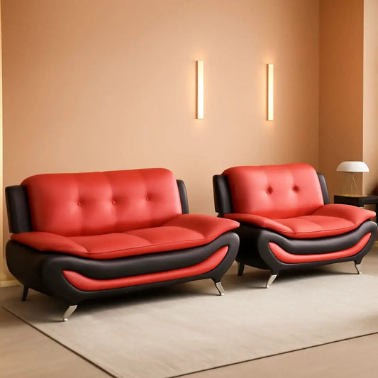 Faux Leather Sofa And Loveseat Set Red 2 Piece from PriceLows™