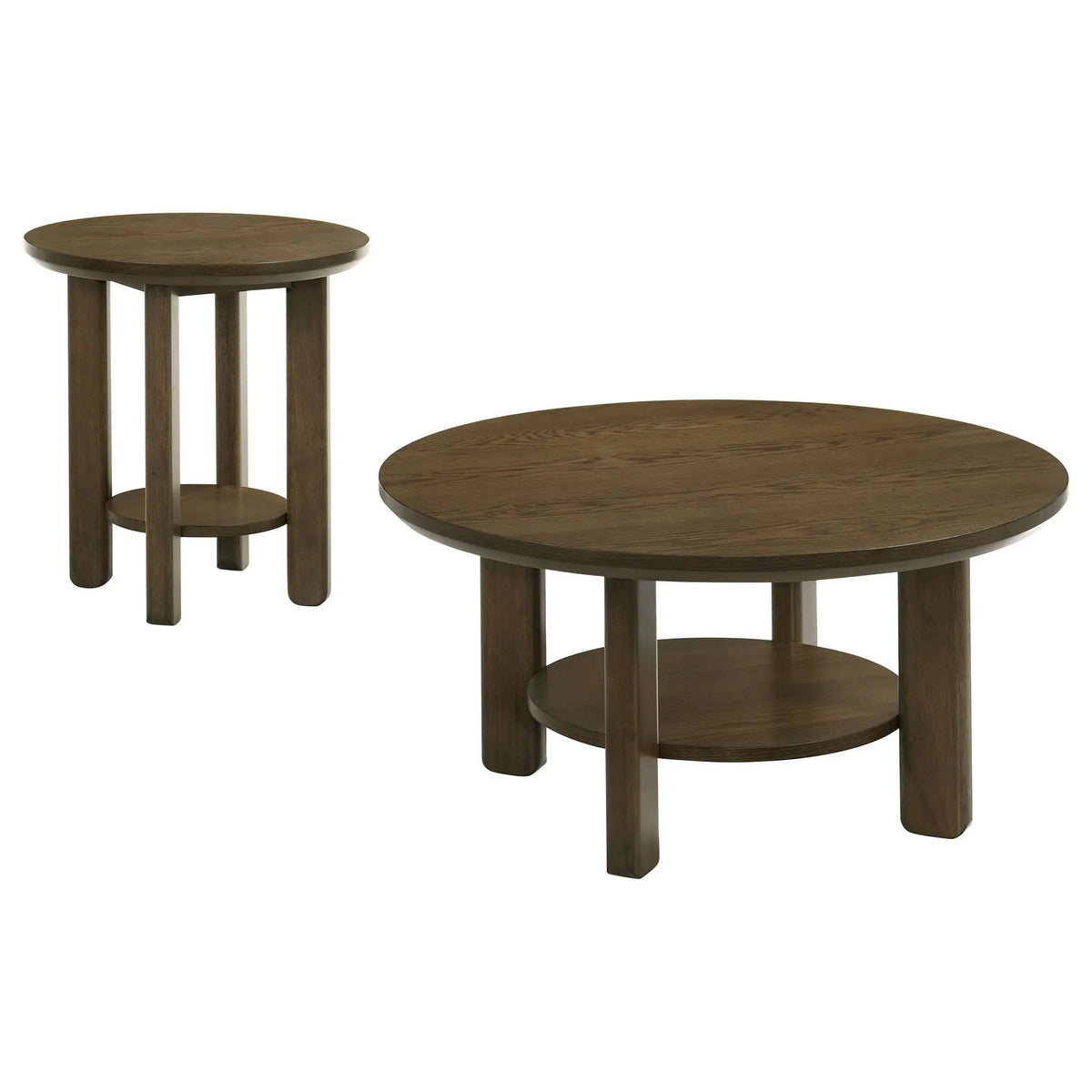 Ottowa 2-piece Round Wood Coffee Table Set | 2-Piece Set | Solid Wood & Oak Veneer | Brown