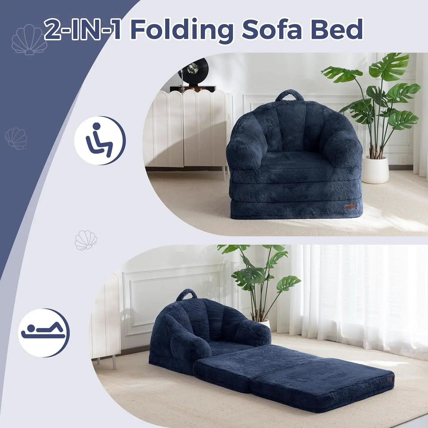 Navy Upholstered Folding Sofa Bed Convertible Lounger from PriceLows™
