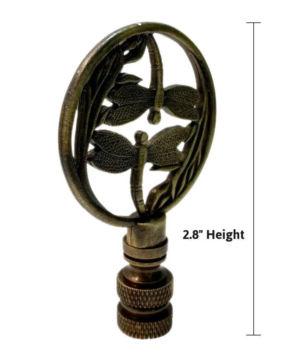 Lamp Finial | Antique Brass Finish | Double Dragonfly Design | 2.8 Inch Height