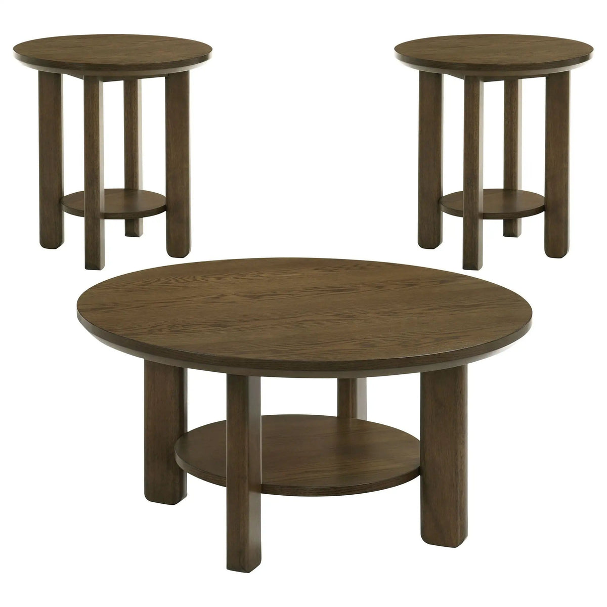 Ottowa 3-piece Round Wood Coffee Table Set | 3-Piece Set | Solid Wood & Oak Veneer | Brown