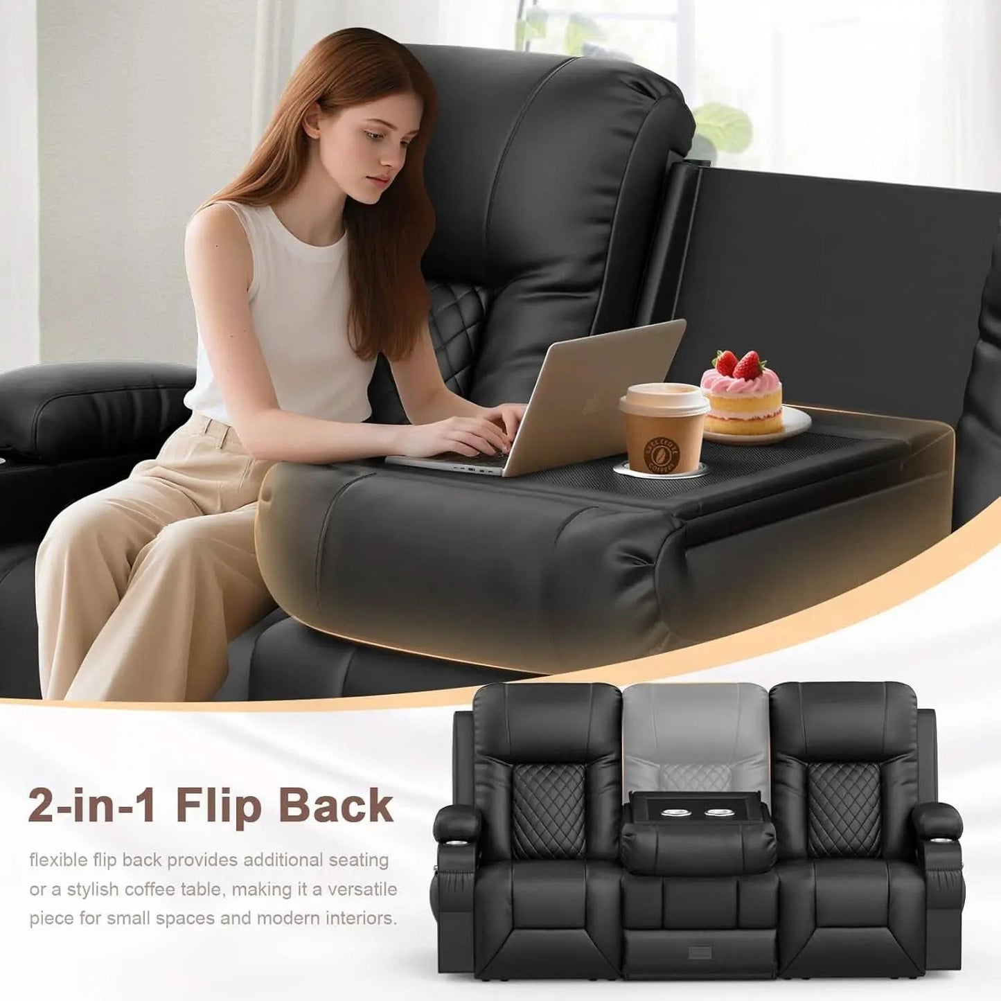 Three Seat Recliner Sofa With Flip Backrest And USB Ports from PriceLows™