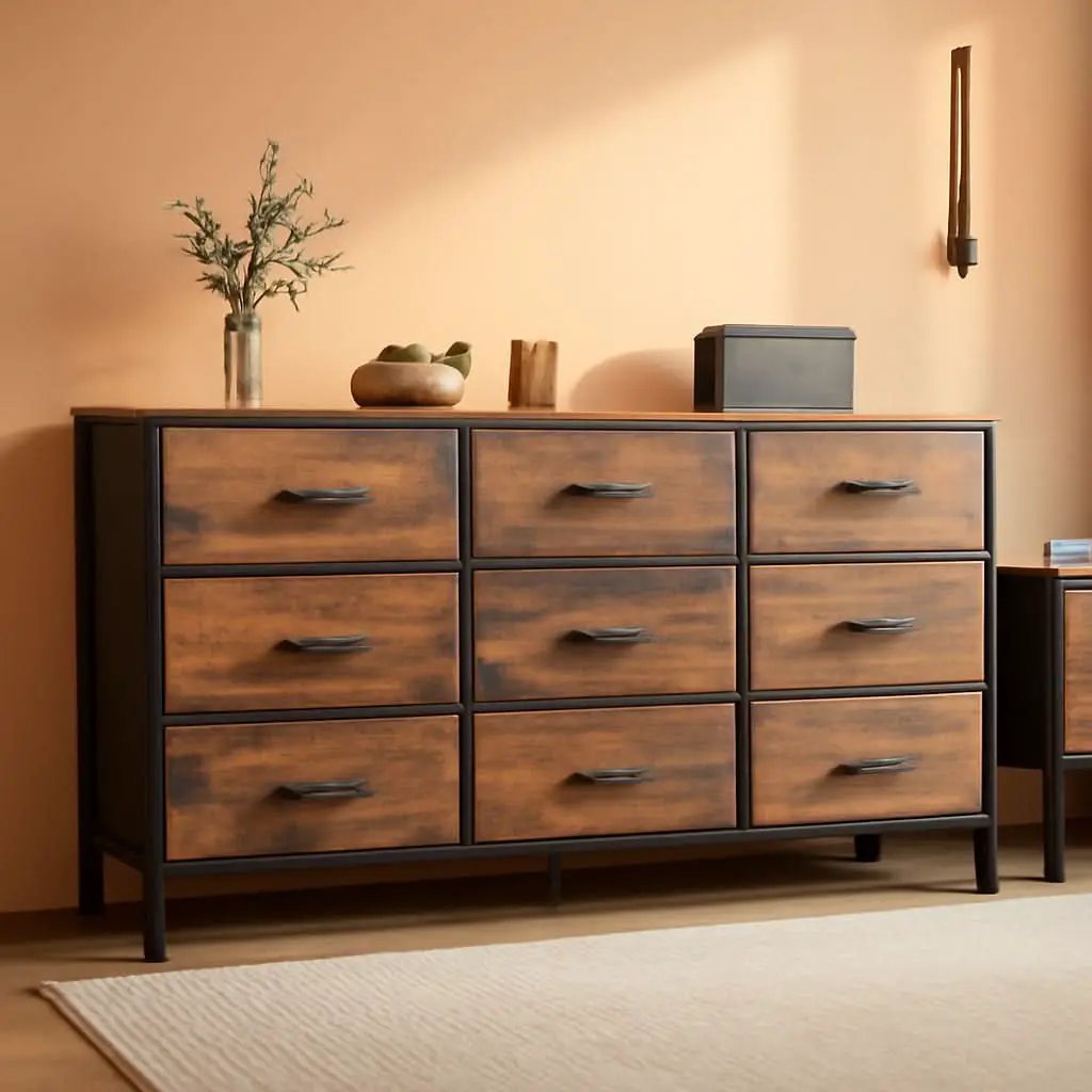 Rustic Brown 9 Drawer Dresser And TV Stand 47 Inch Wide from PriceLows™
