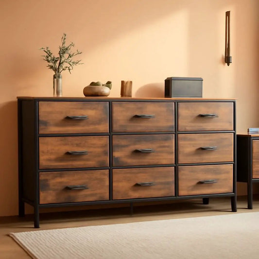 Rustic Brown 9 Drawer Dresser And TV Stand 47 Inch Wide from PriceLows™