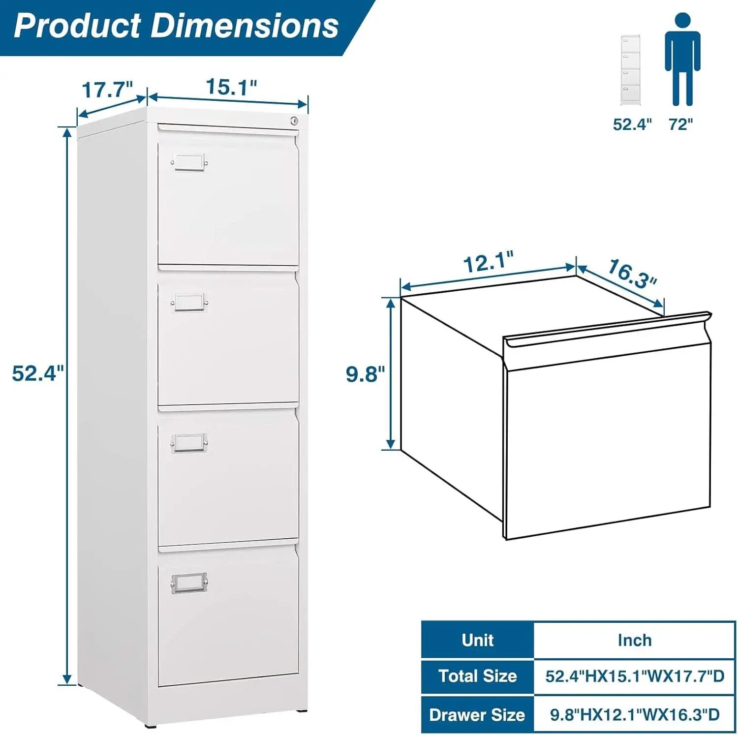 White 4 Drawer File Cabinet With Lock 16 Inch Deep from PriceLows™