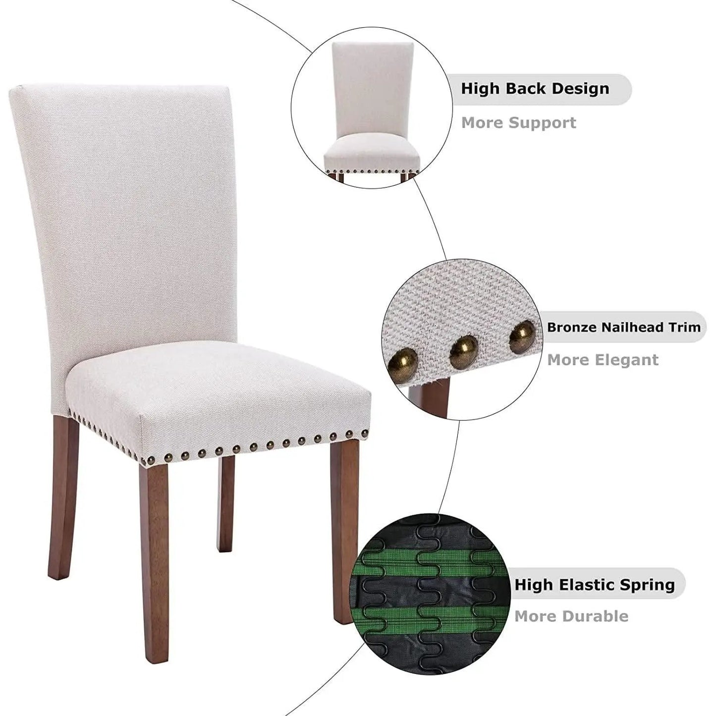 Beige Upholstered Parsons Chair With Nailhead Trim from PriceLows™
