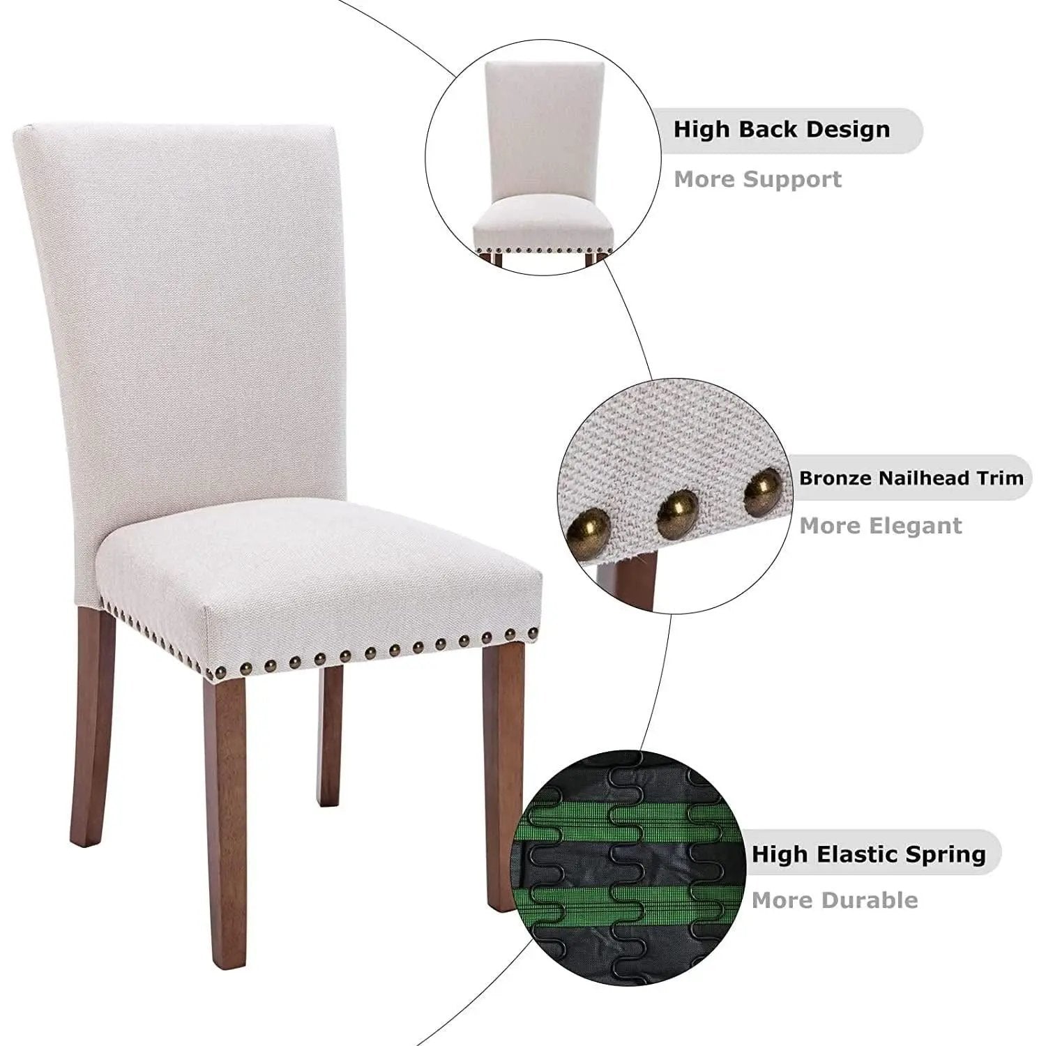 Beige Upholstered Parsons Chair With Nailhead Trim from PriceLows™